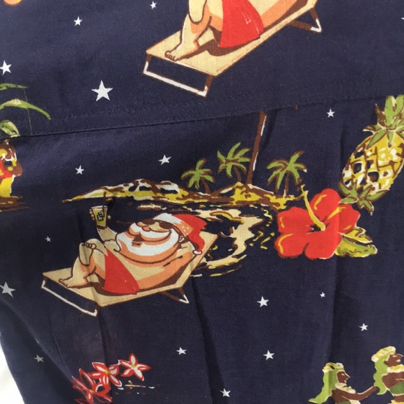 Free Planet Santa Hula Button Down Shirt, Blue - Picture 3 of 5